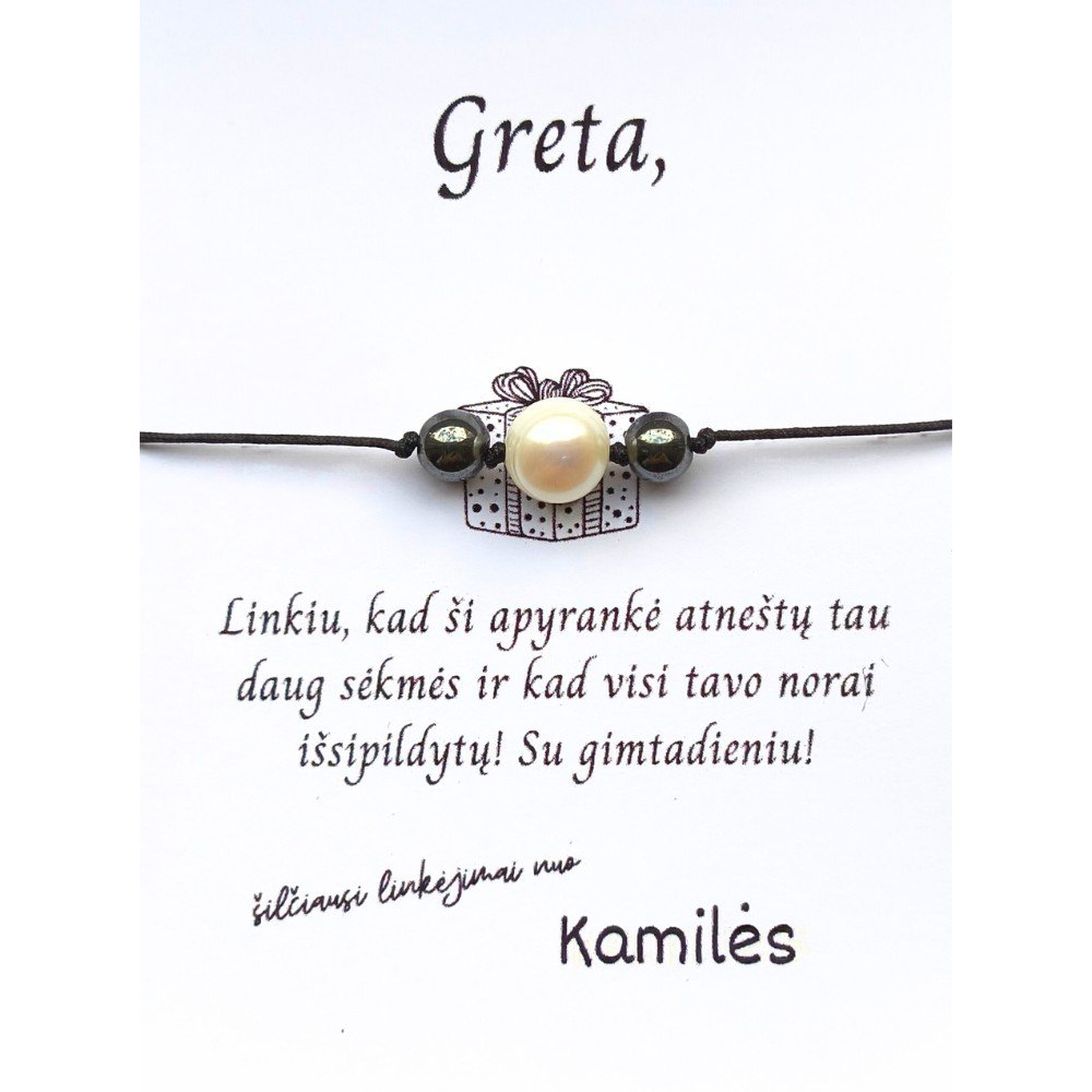 Sėkmės apyrankė su perlo ir hematito karoliukais