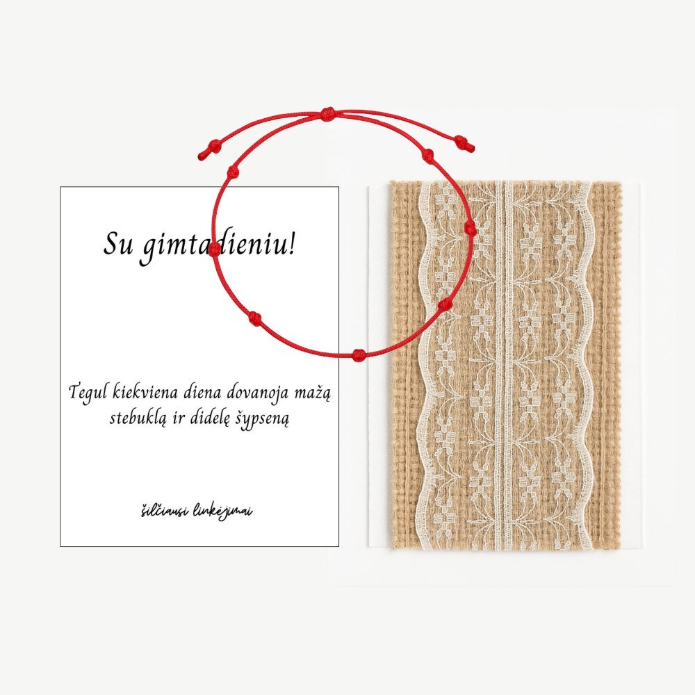 Raudono siūlo apyrankė „7 sėkmės mazgai“